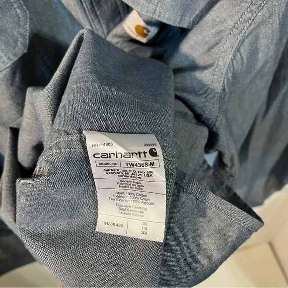 Carhartt Blue Chambray Button-Up Shirt in Denim Blue Color Men’s 3XL Loose Fit - Picture 7 of 8